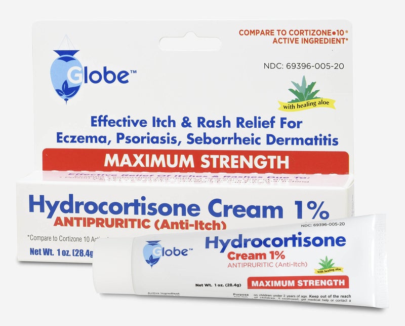Globe Hydrocortisone Maximum Strength Cream 1% w/ Aloe, Anti-Itch Cream for Redness, Swelling, Itching, Rash & Dermatitis, Bug/Mosquito Bites, Eczema, Hemorrhoids & More - Image 1